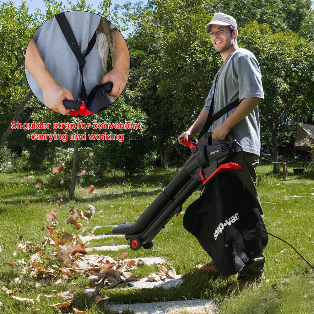 Shop-Vac correa de hombro en uso para operación ergonómica prolongada