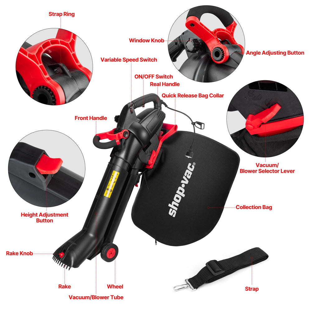Shop-Vac detalle del collar rojo y tapón que asegura la bolsa firmemente
