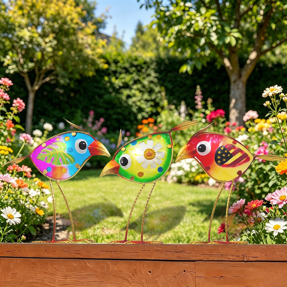 SILERUR pájaros set frontal mostrando colores vibrantes y alegría decorativa