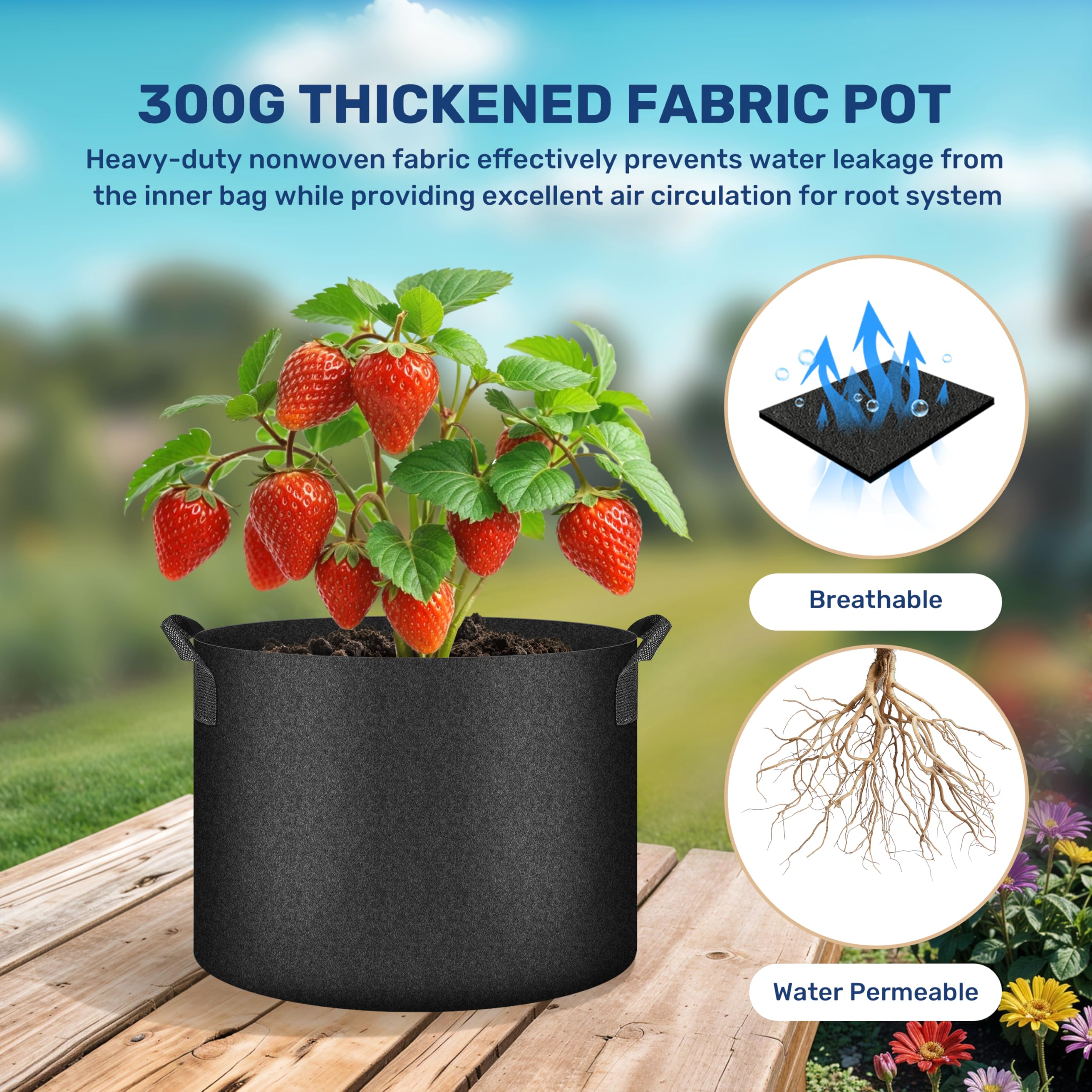 Simple Deluxe bolsa de 7 galones llena de sustrato y planta en crecimiento, uso práctico