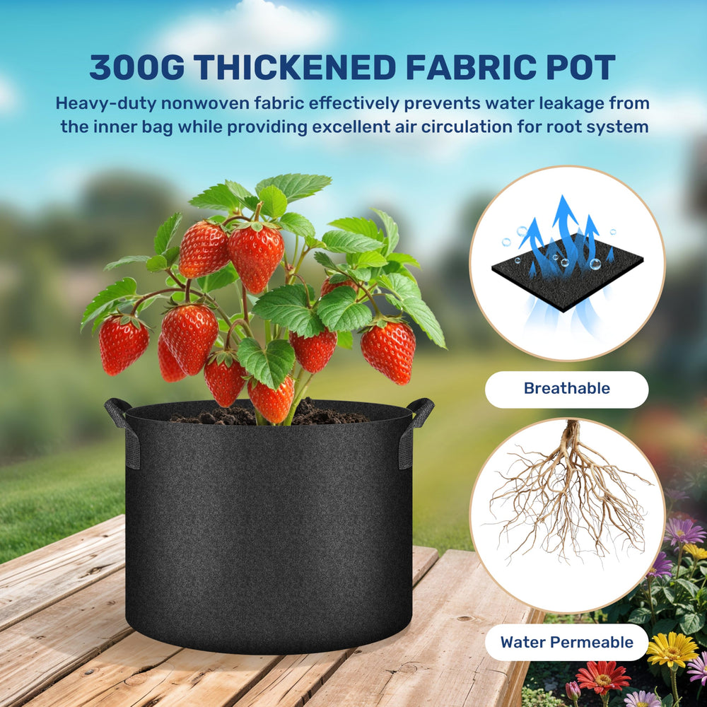 Simple Deluxe bolsa de 7 galones llena de sustrato y planta en crecimiento, uso práctico