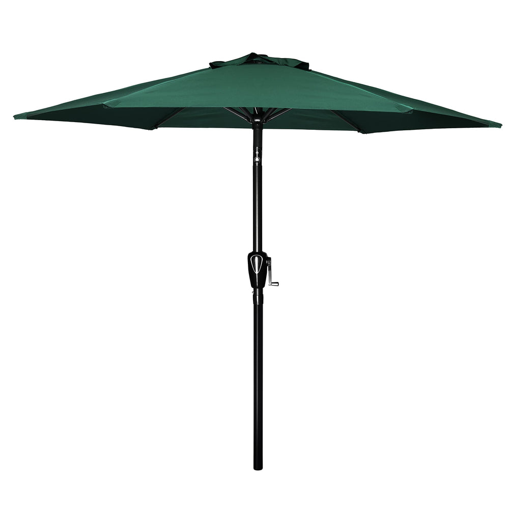 Simple Deluxe vista frontal de la sombrilla verde mostrando cobertura y estilo