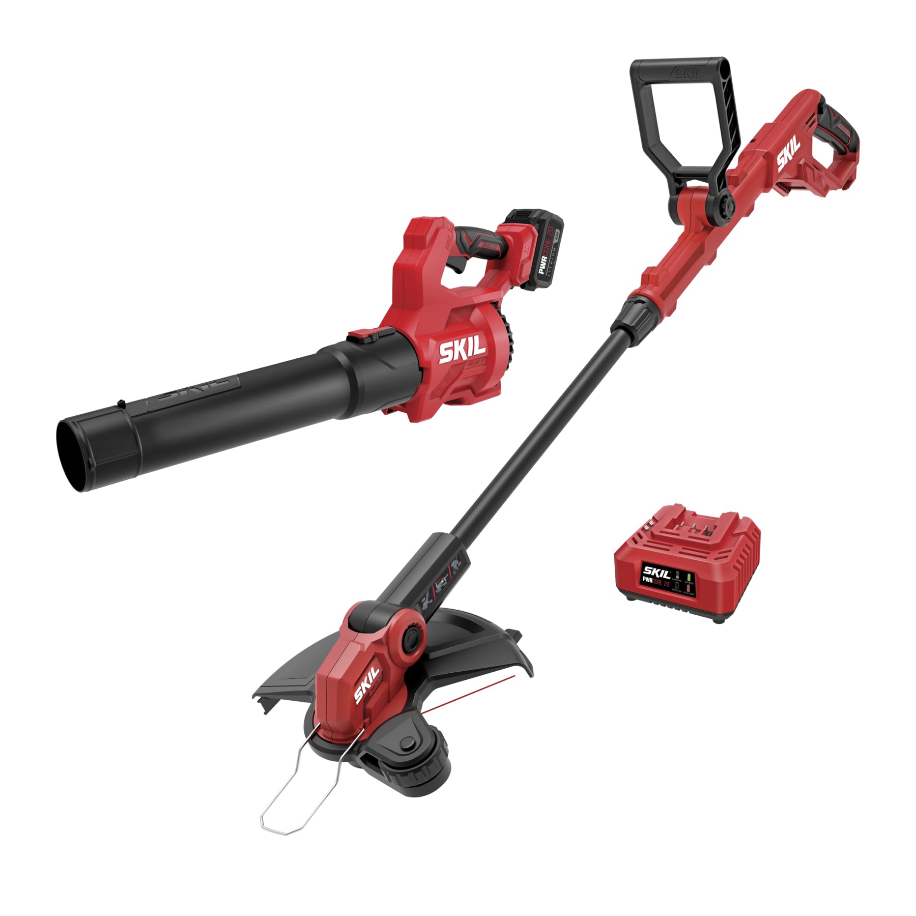 Skil vista frontal del kit combo mostrando soplador y desbrozadora para limpieza eficiente