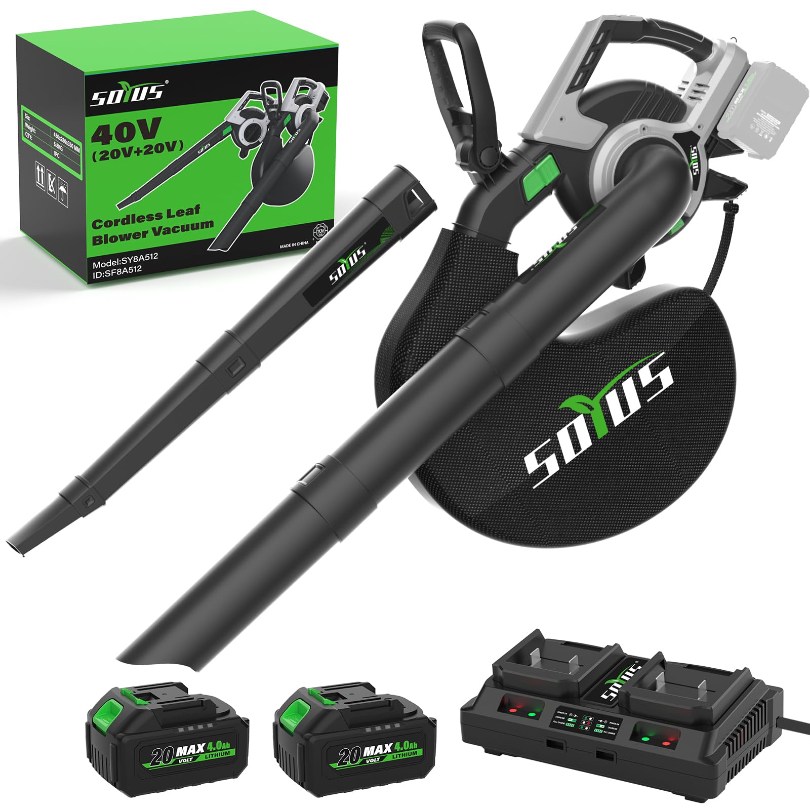 SOYUS soplador aspirador frontal mostrando diseño y control ergonómico