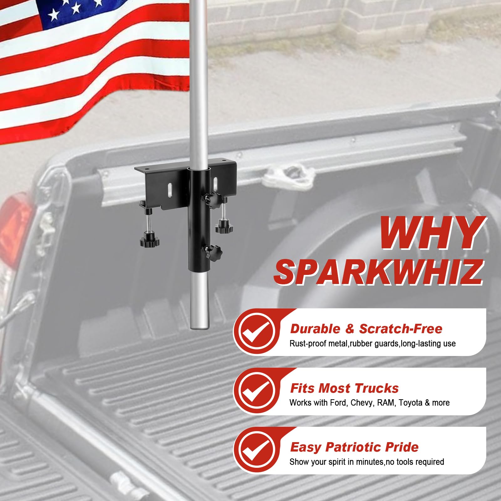 SPARKWHIZ soporte en uso en evento tailgate mostrando exhibición de bandera segura