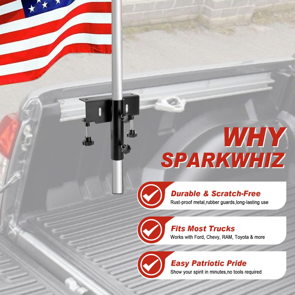 SPARKWHIZ soporte en uso en evento tailgate mostrando exhibición de bandera segura