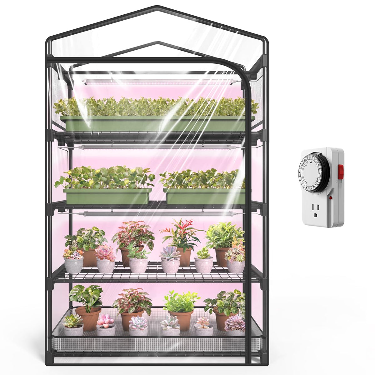SpeePlant vista frontal del invernadero con plantas, organiza y protege
