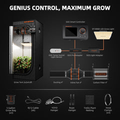 Spider Farmer luminaria SF1000D vista frontal, luz regulable para todas las fases