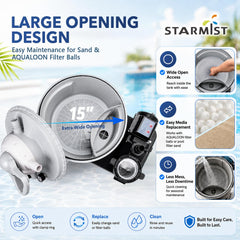 Starmist válvula de 7 posiciones mostrando control y modos de limpieza