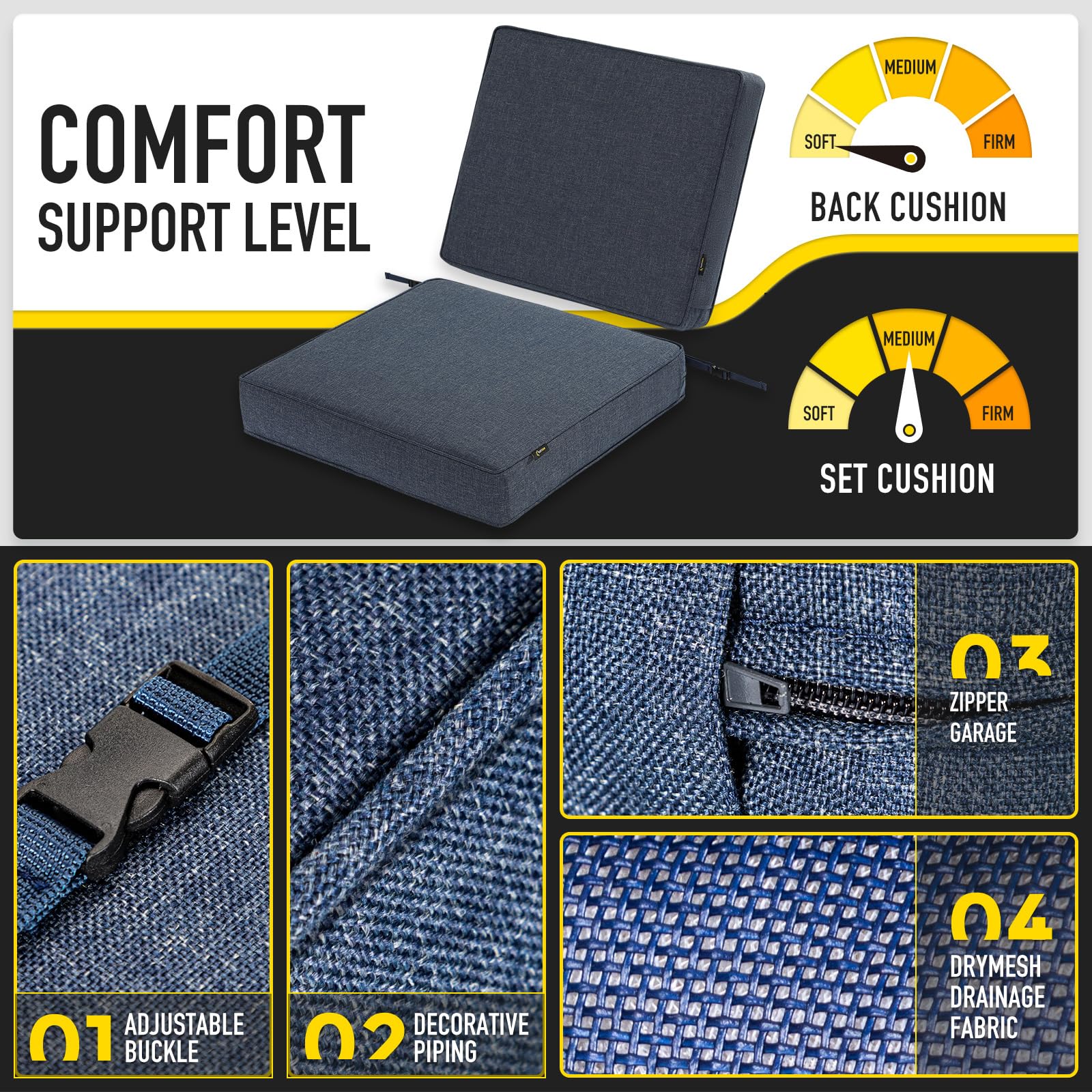 SUNROX cojín junto a regla para comparar dimensiones 23x26x4 pulgadas