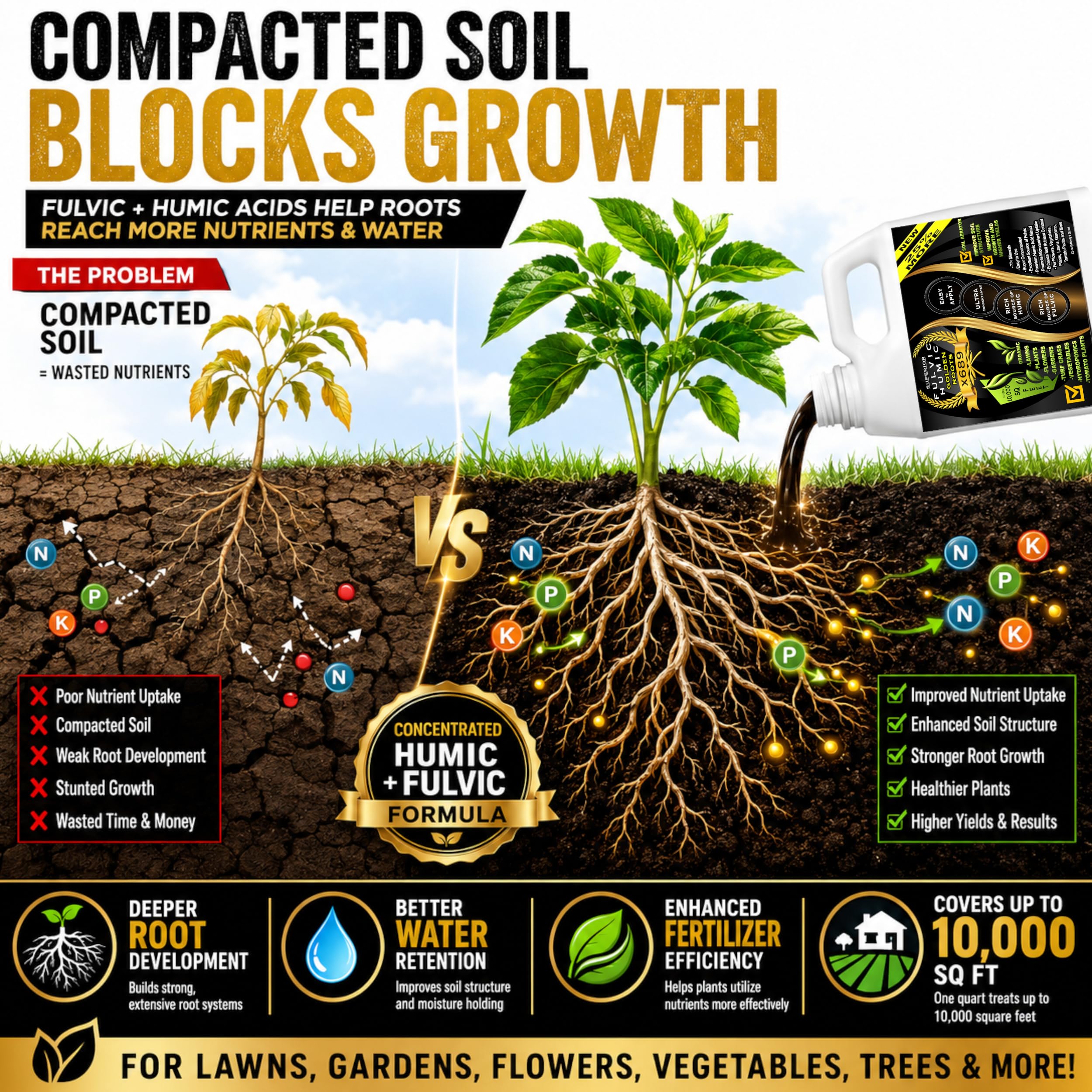 SUPERIOR FULVIC HUMIC X935 primer plano de la etiqueta y modos de uso