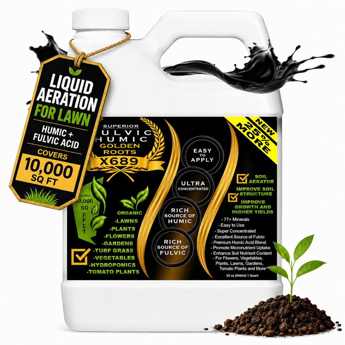 SUPERIOR FULVIC HUMIC X935 vista frontal de la botella con etiqueta clara