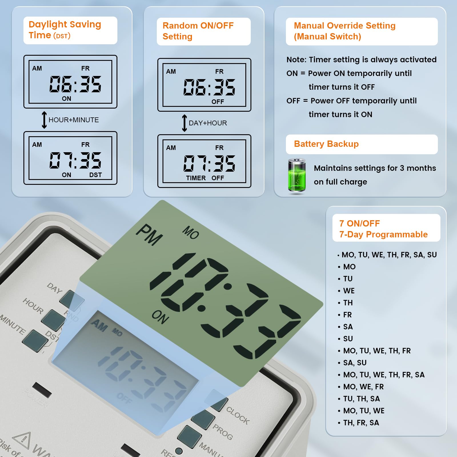 SURAIELEC detalle de pantalla digital de 12 horas para programación precisa
