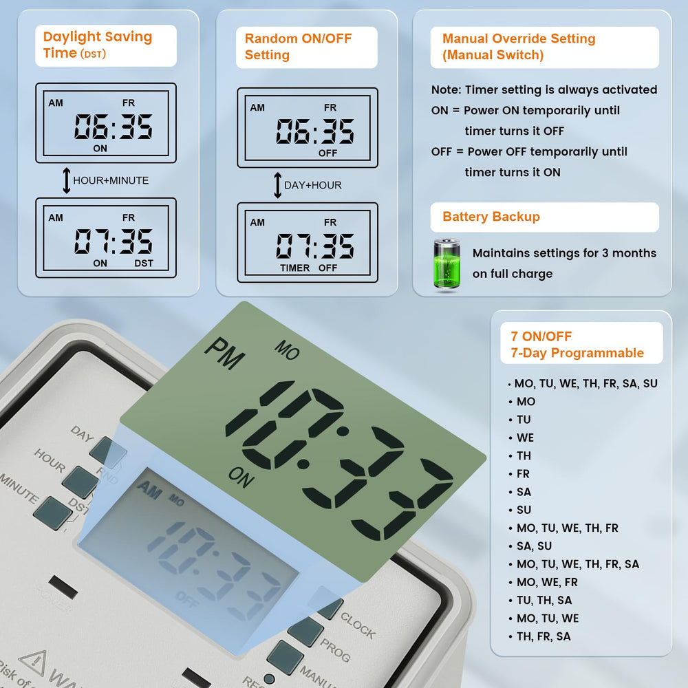 SURAIELEC detalle de pantalla digital de 12 horas para programación precisa