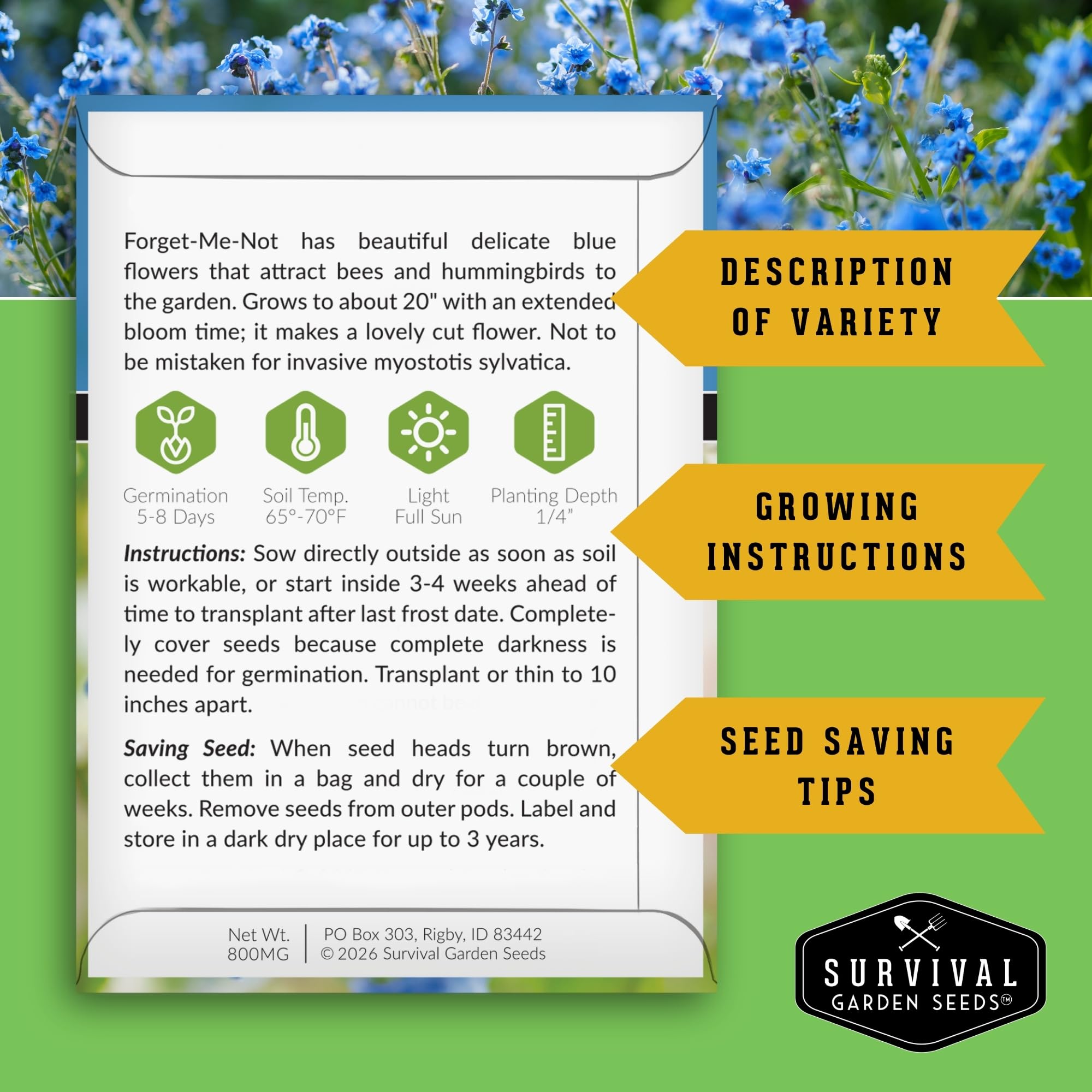 Survival Garden Seeds primer plano de semillas variadas, fácil siembra