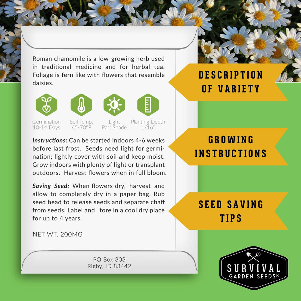 Survival Garden Seeds detalle de semillas heirloom sin tratamiento químico