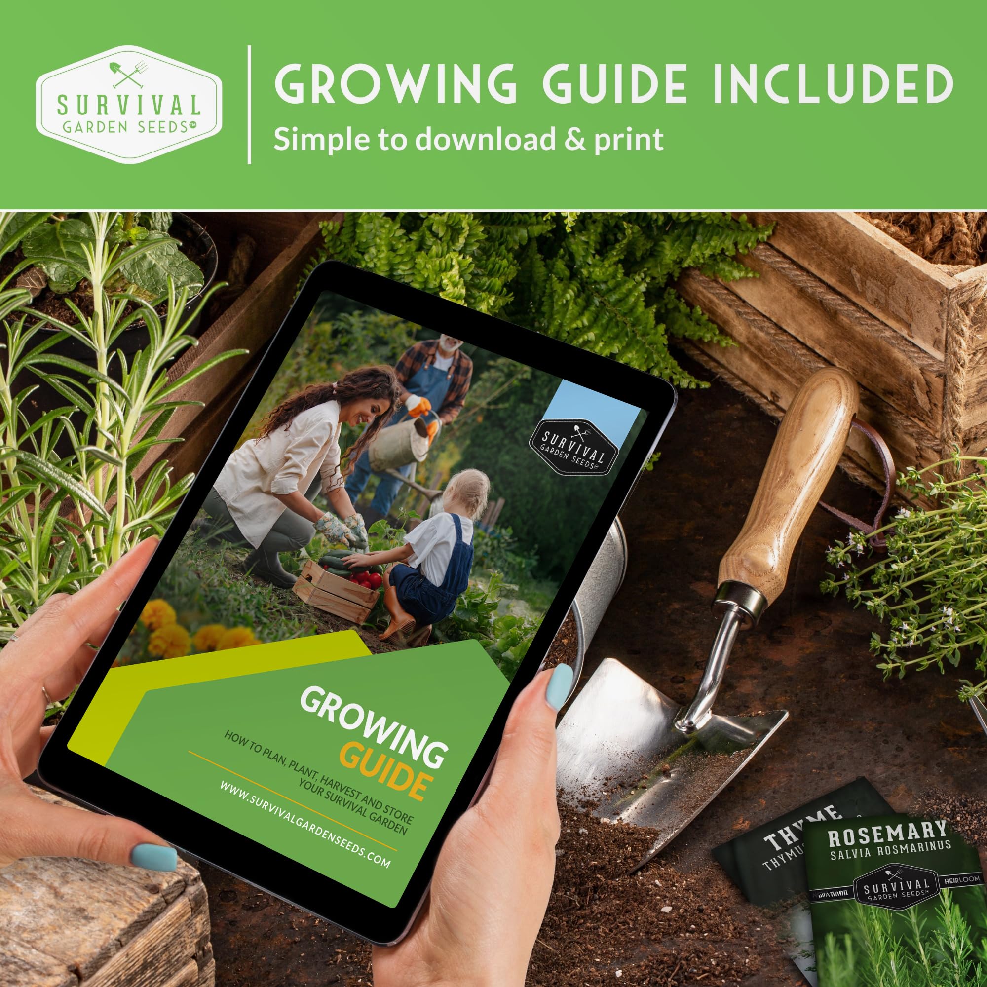 SURVIVAL GARDEN SEEDS sobre con instrucciones claras para principiantes