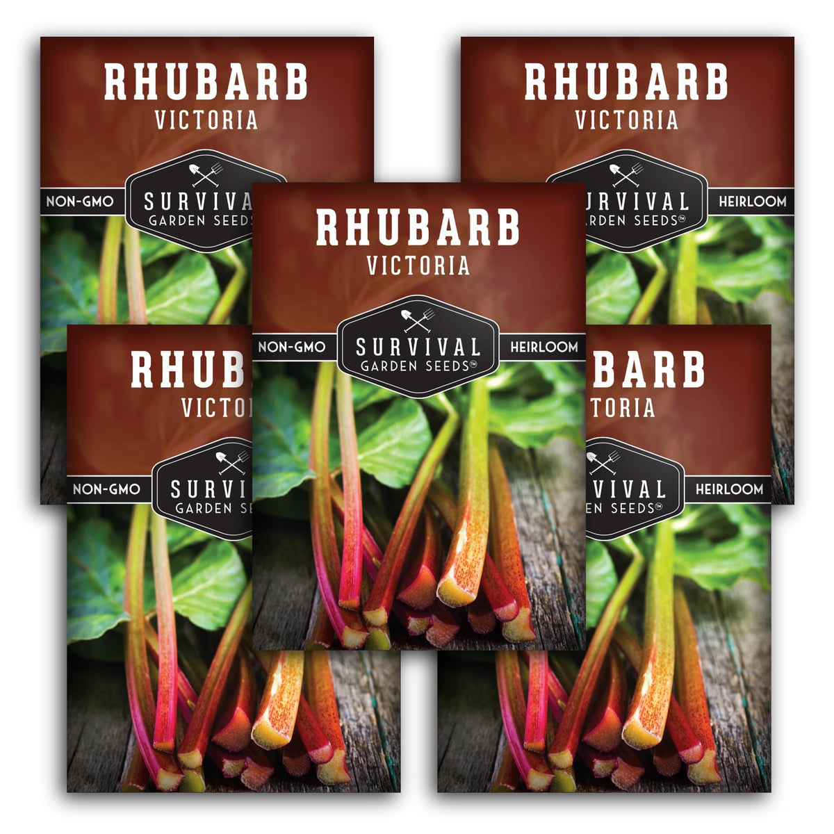 SURVIVAL GARDEN SEEDS paquete Victoria Rhubarb mostrando diseño y cantidad
