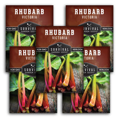 SURVIVAL GARDEN SEEDS paquete Victoria Rhubarb mostrando diseño y cantidad