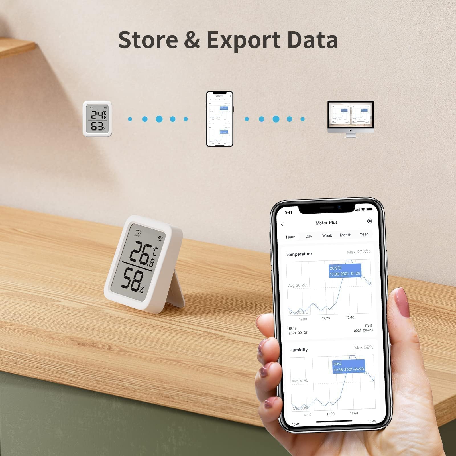 SwitchBot app exportando .csv en teléfono permite análisis y respaldo de datos