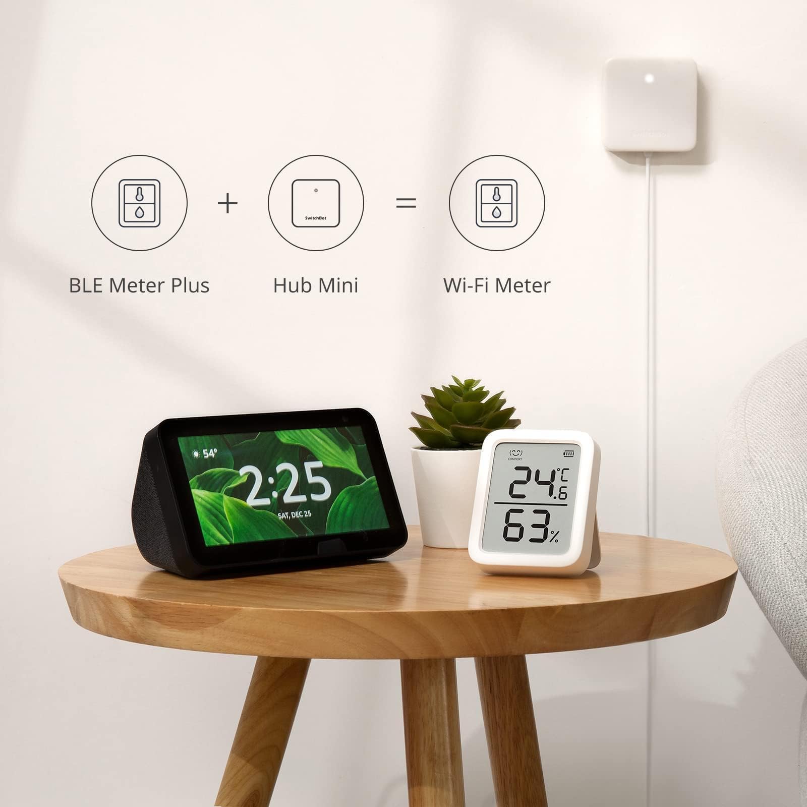 SwitchBot pantalla con iconos de alerta muestra condiciones dentro de límites