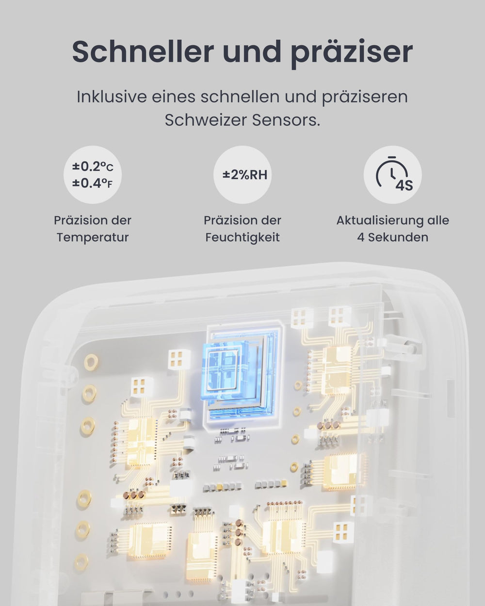 Primer plano del sensor suizo en SwitchBot que asegura mediciones estables y precisas