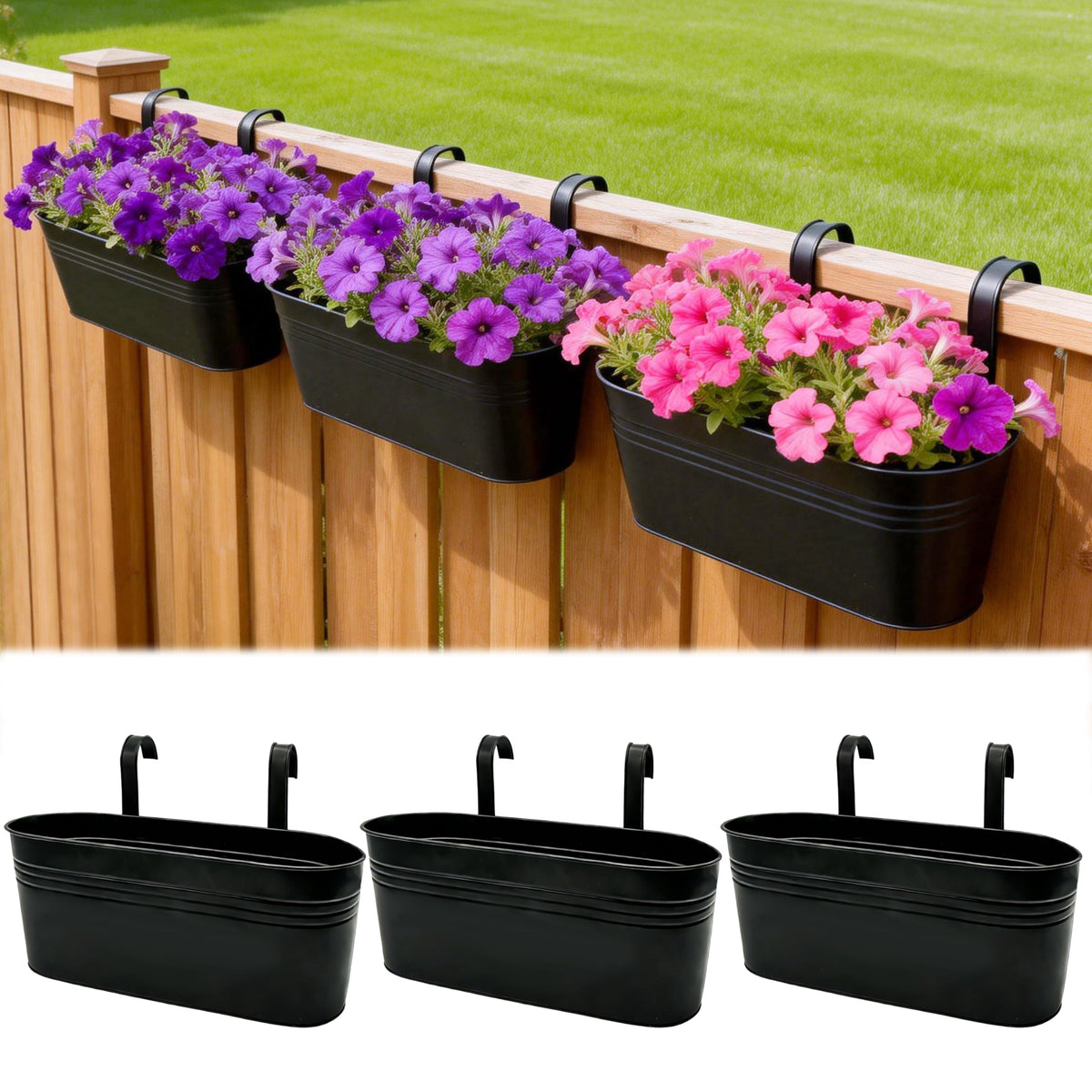 SYITCUN vista frontal del pack de 3 jardineras, añade vegetación inmediata