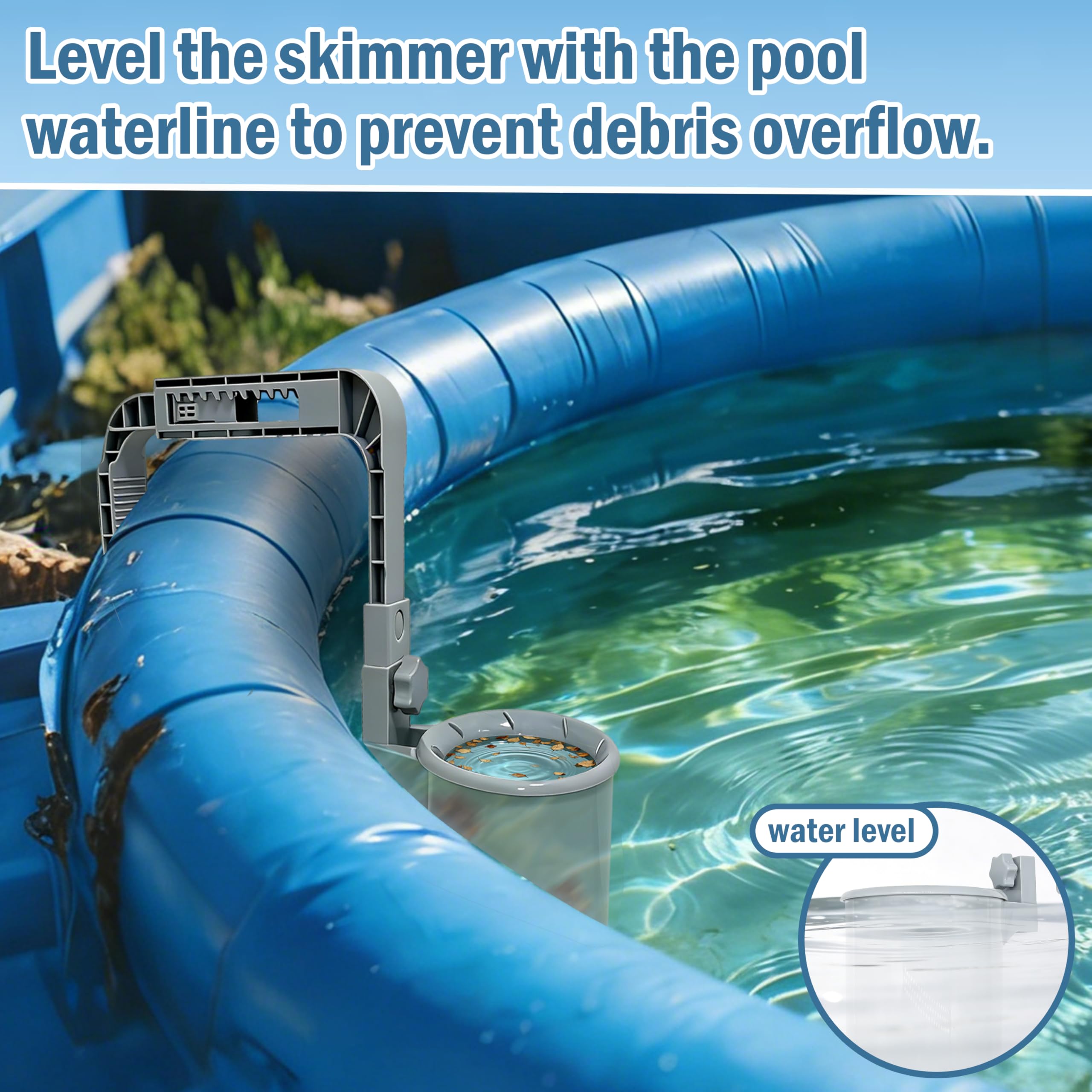 SYITCUN skimmer en entorno familiar junto a piscina mostrando uso cotidiano y ahorro de tiempo