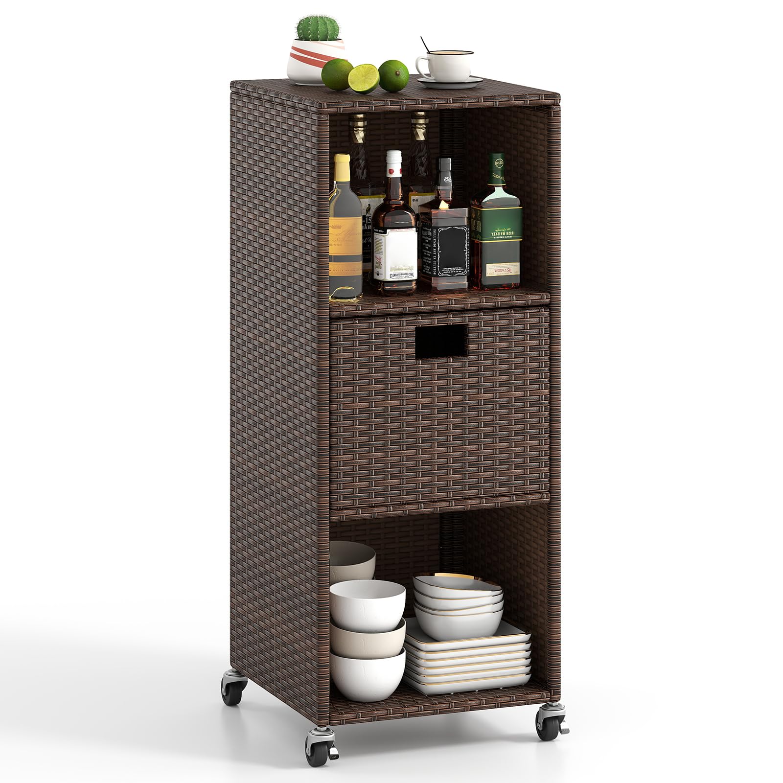Tangkula vista frontal del armario rattan, almacenamiento elegante y estable