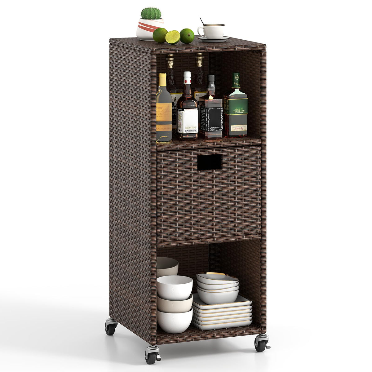 Tangkula vista frontal del armario rattan, almacenamiento elegante y estable