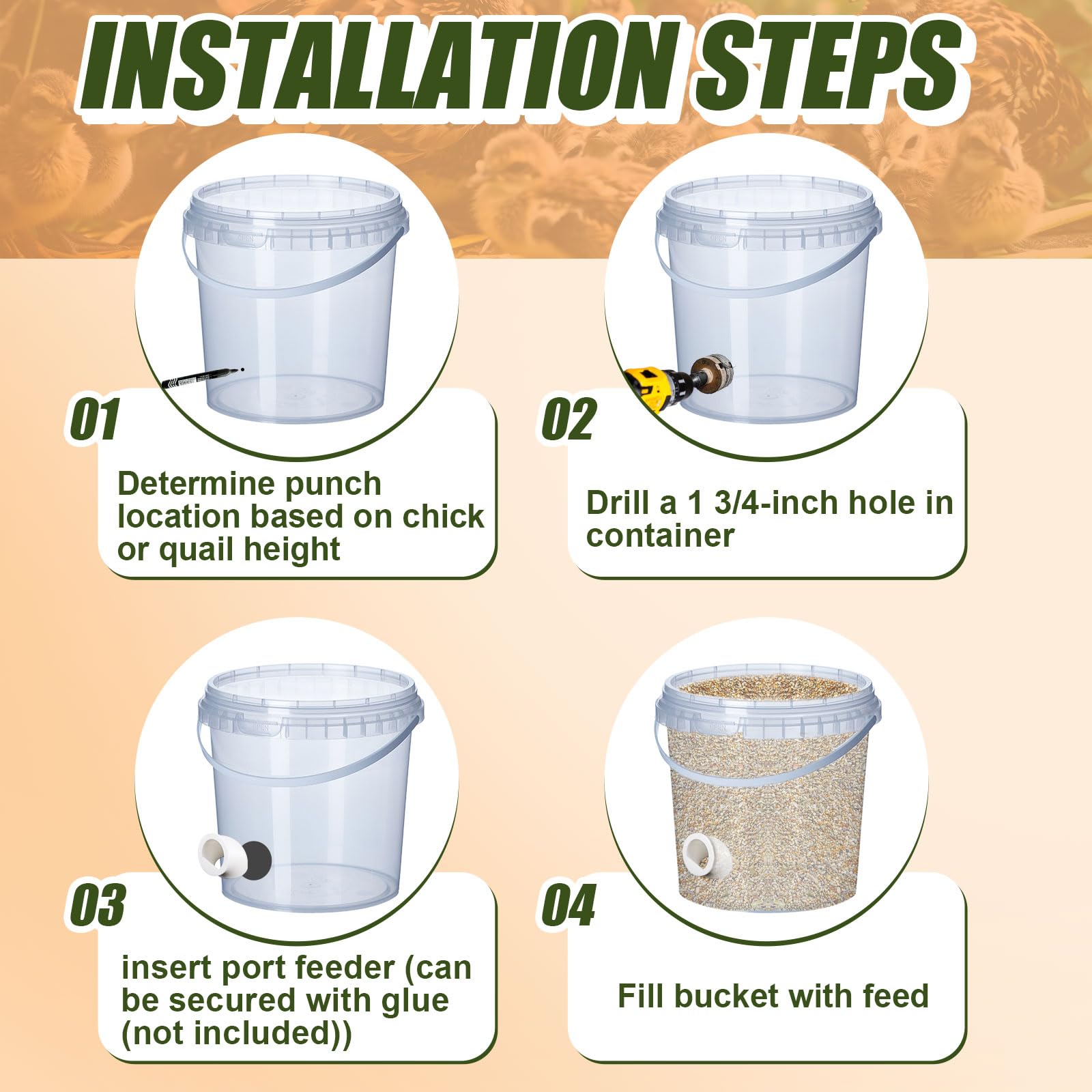 Teenyyou comedero instalado con codornices comiendo, menos desperdicio