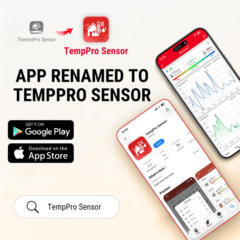 TempPro TempAir junto a una mano para comparar tamaño y portabilidad del dispositivo
