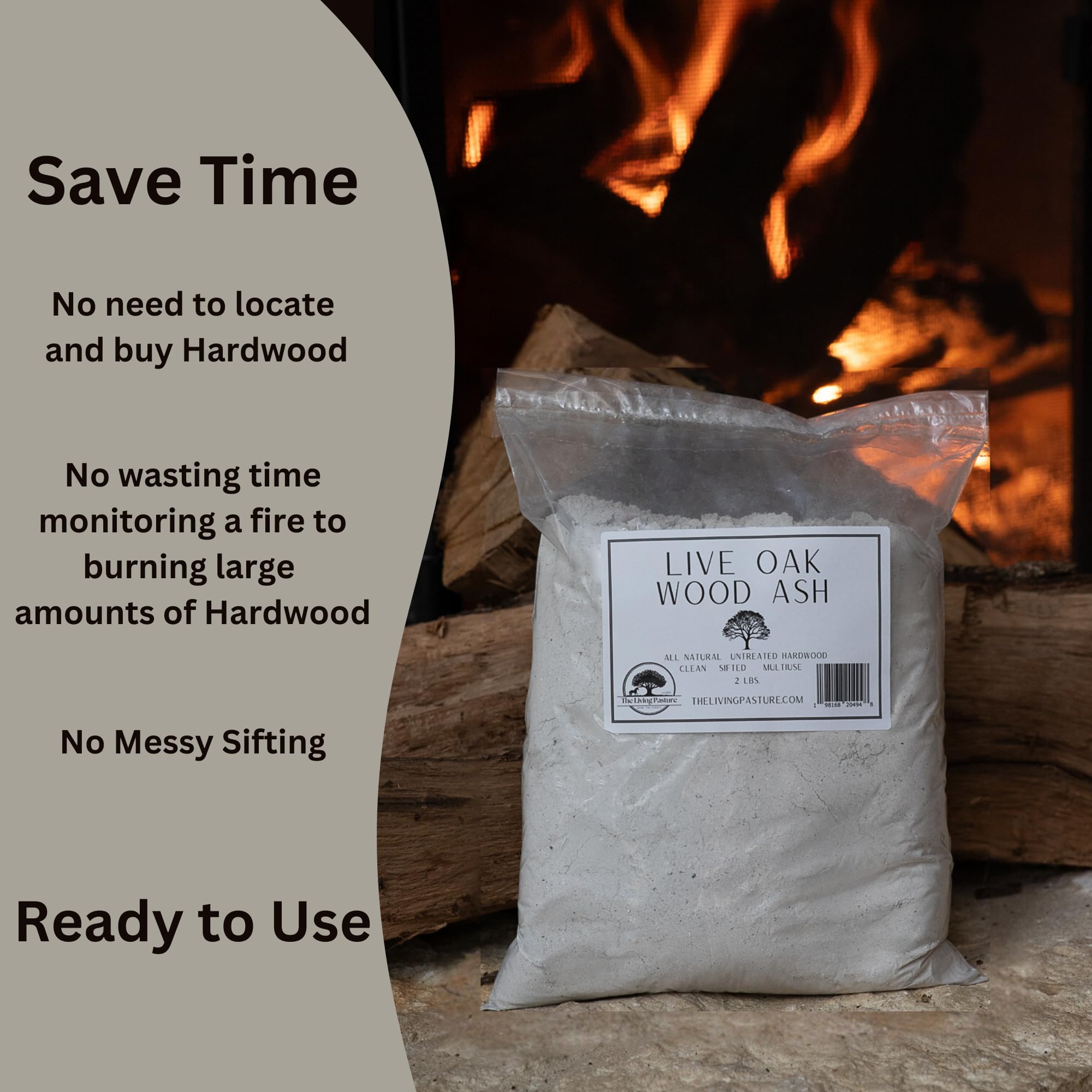 The Living Pasture ceniza mezclada en compost para equilibrar pH y nutrientes