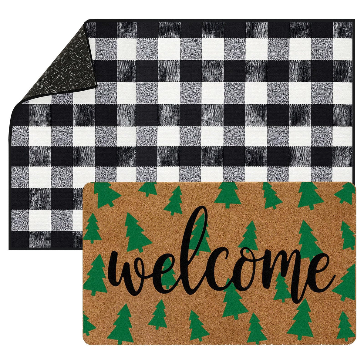 Tinideya felpudo buffalo plaid frontal muestra bienvenida y estilo festivo