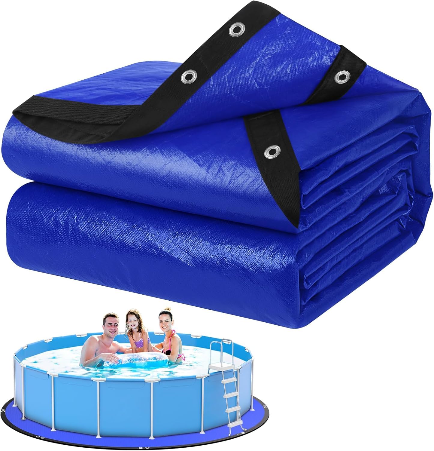 TIXANF vista frontal del protector de suelo para piscina mostrando tamaño y forma