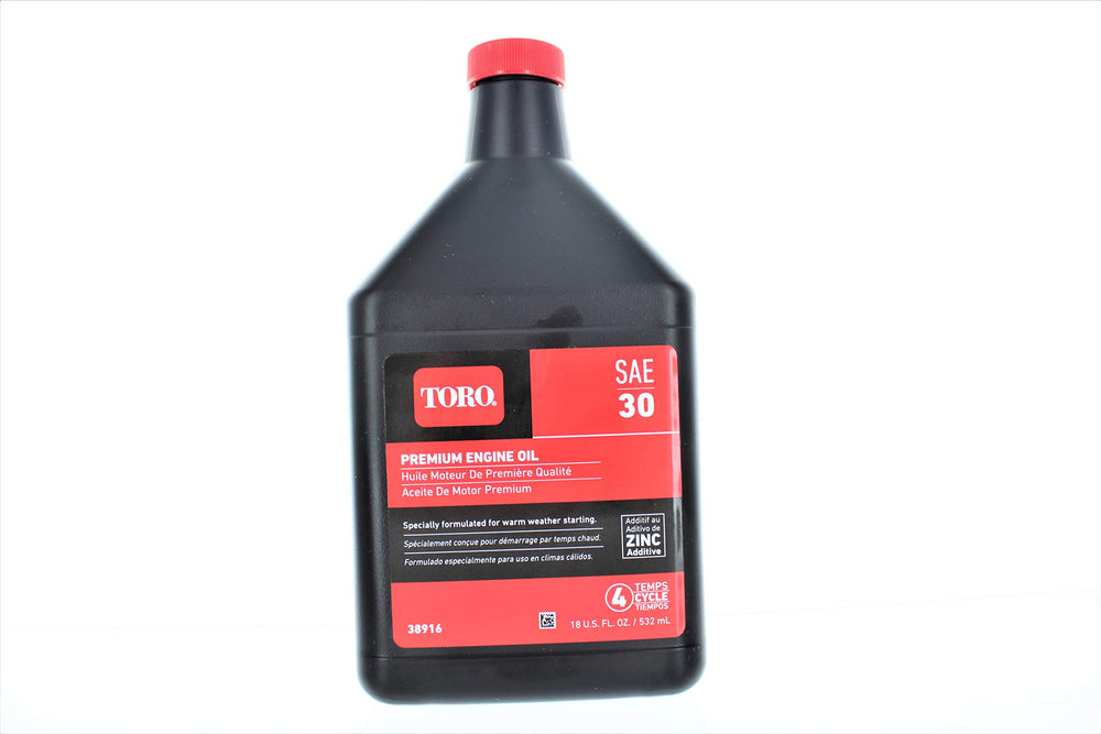 Toro etiqueta con número de modelo #38916 y datos técnicos