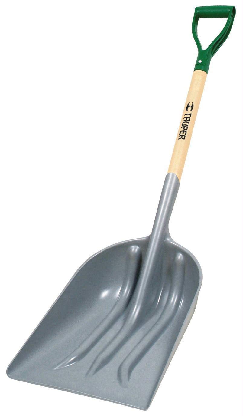 Truper pala frontal blanca mostrando ancho y forma, facilita carga eficiente