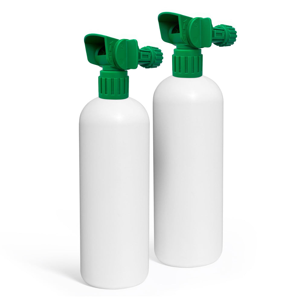 TurfSpa vista frontal del kit completo mostrando dos pulverizadores y botellas, facilidad de uso