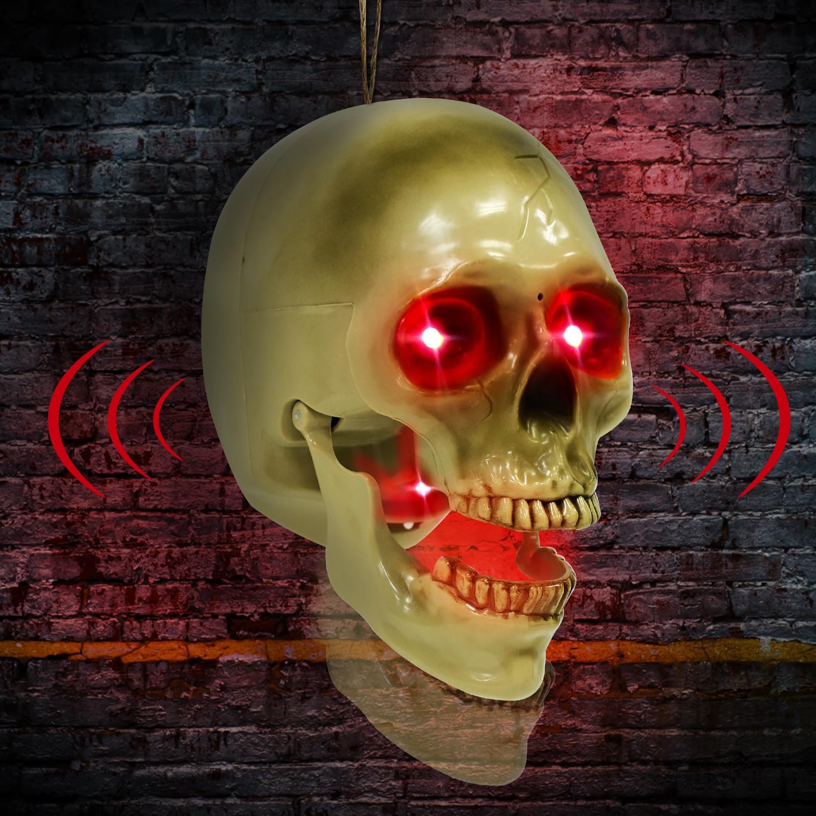 TURNMEON calavera colgante vista frontal con expresión terrorífica y uso inmediato