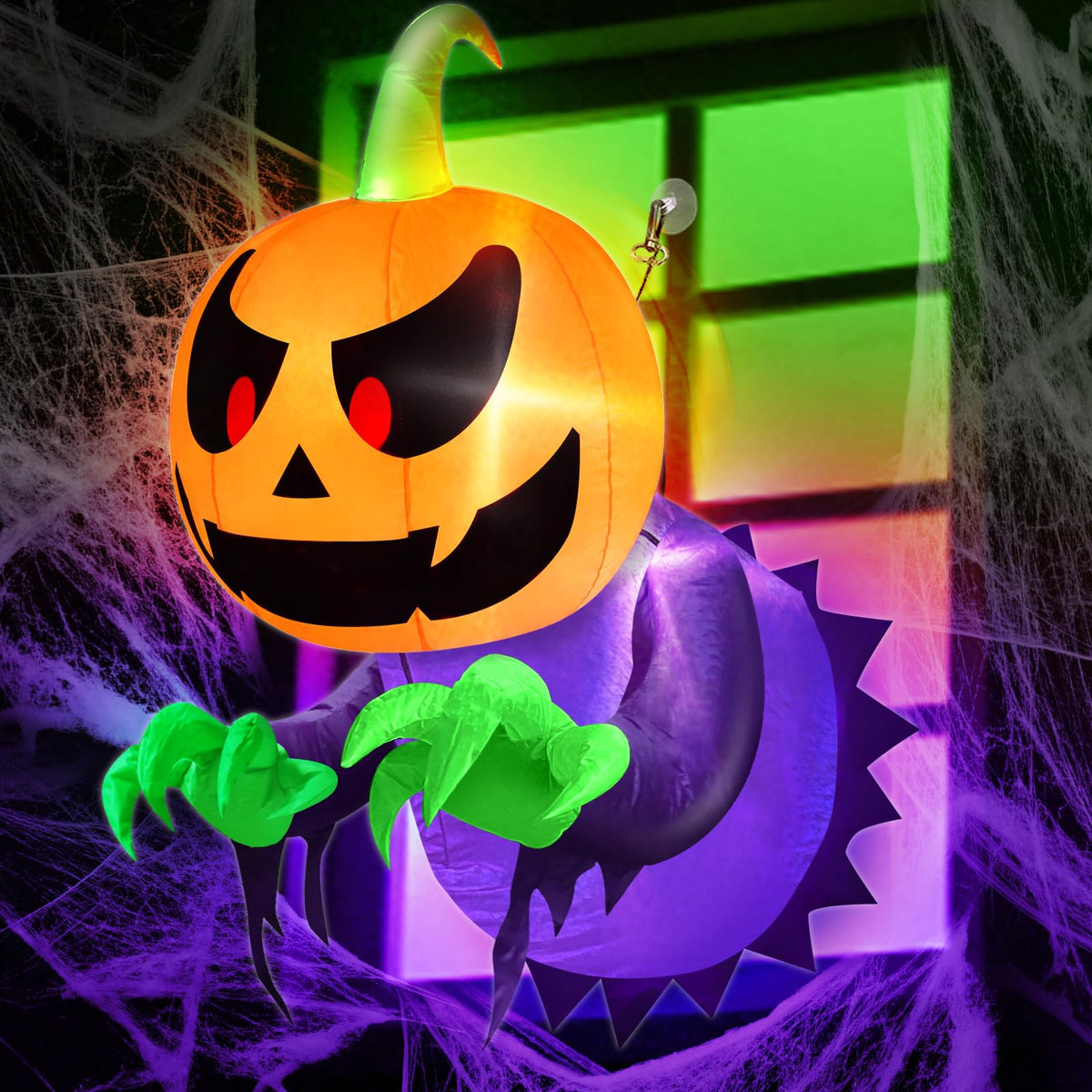 TURNMEON vista frontal en ventana mostrando la calabaza y el fantasma iluminados