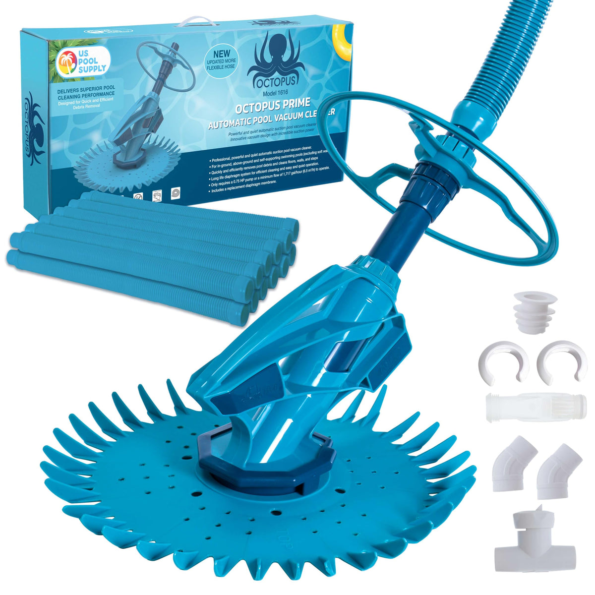 U.S. Pool Supply Octopus Prime vista frontal mostrando diseño robusto y beneficio de durabilidad