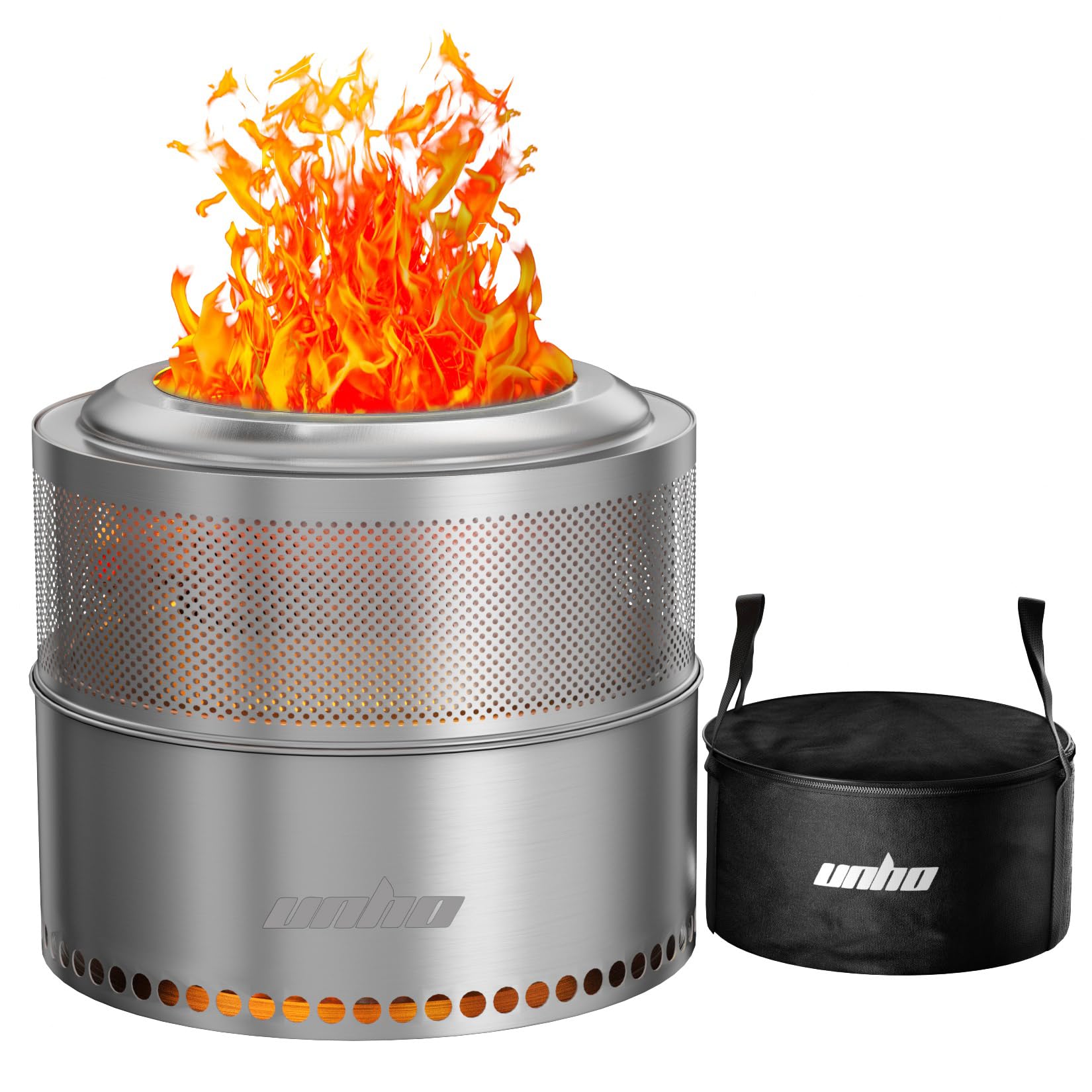 unho vista frontal del fogón 20 pulgadas mostrando área de combustión y estructura robusta