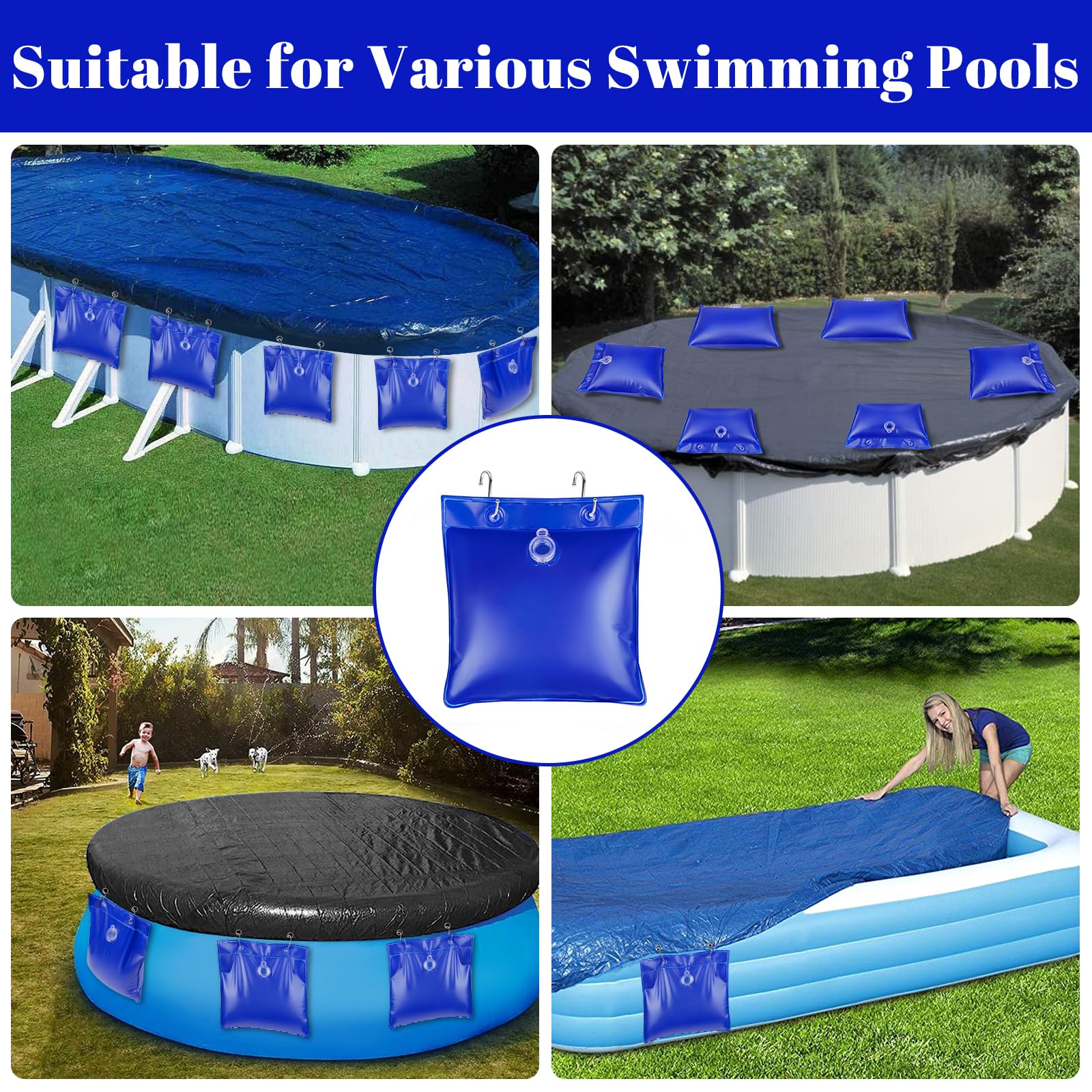 UQM bolsa en piscina exterior mostrando protección contra hojas y viento
