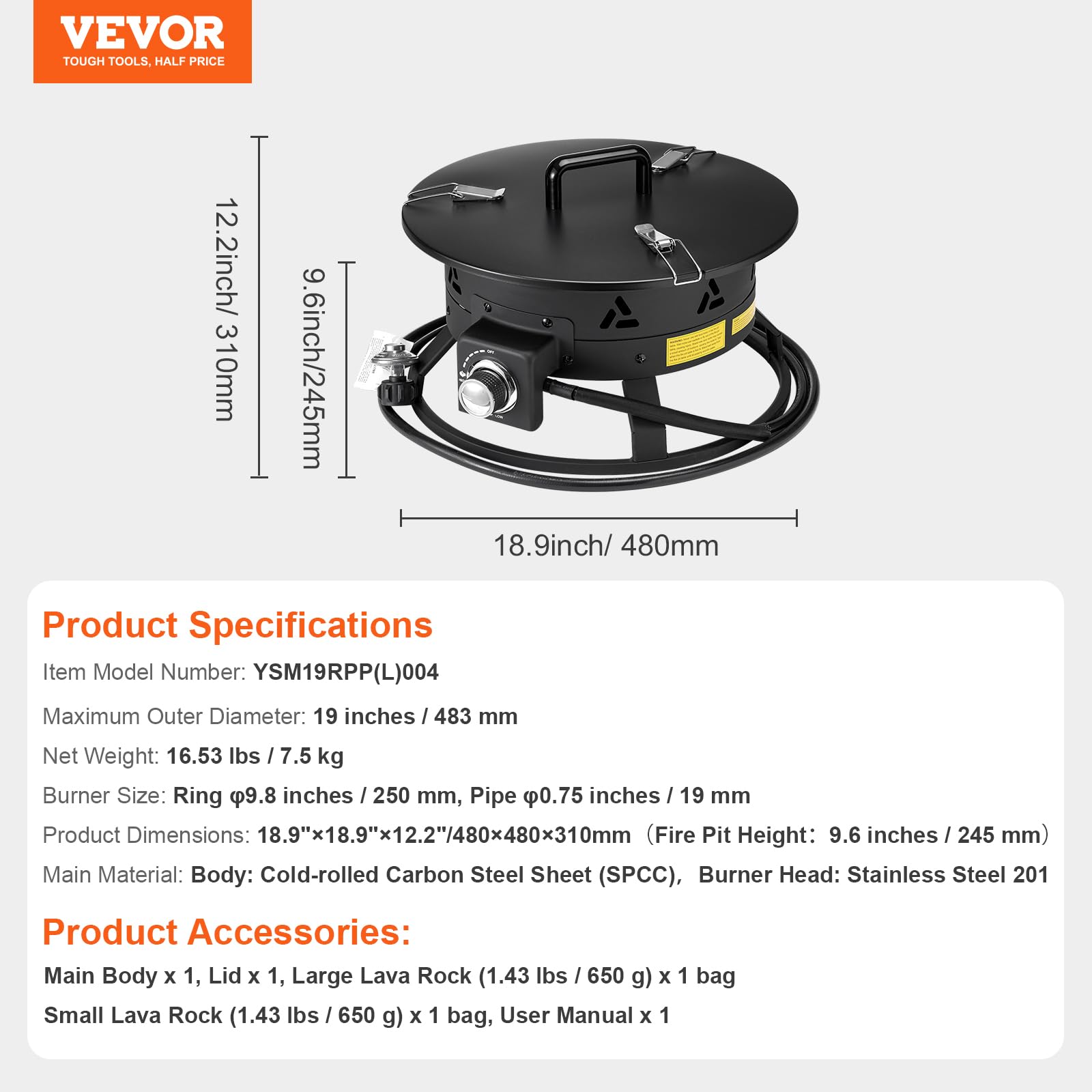 VEVOR fogón junto a una silla para mostrar escala y portabilidad