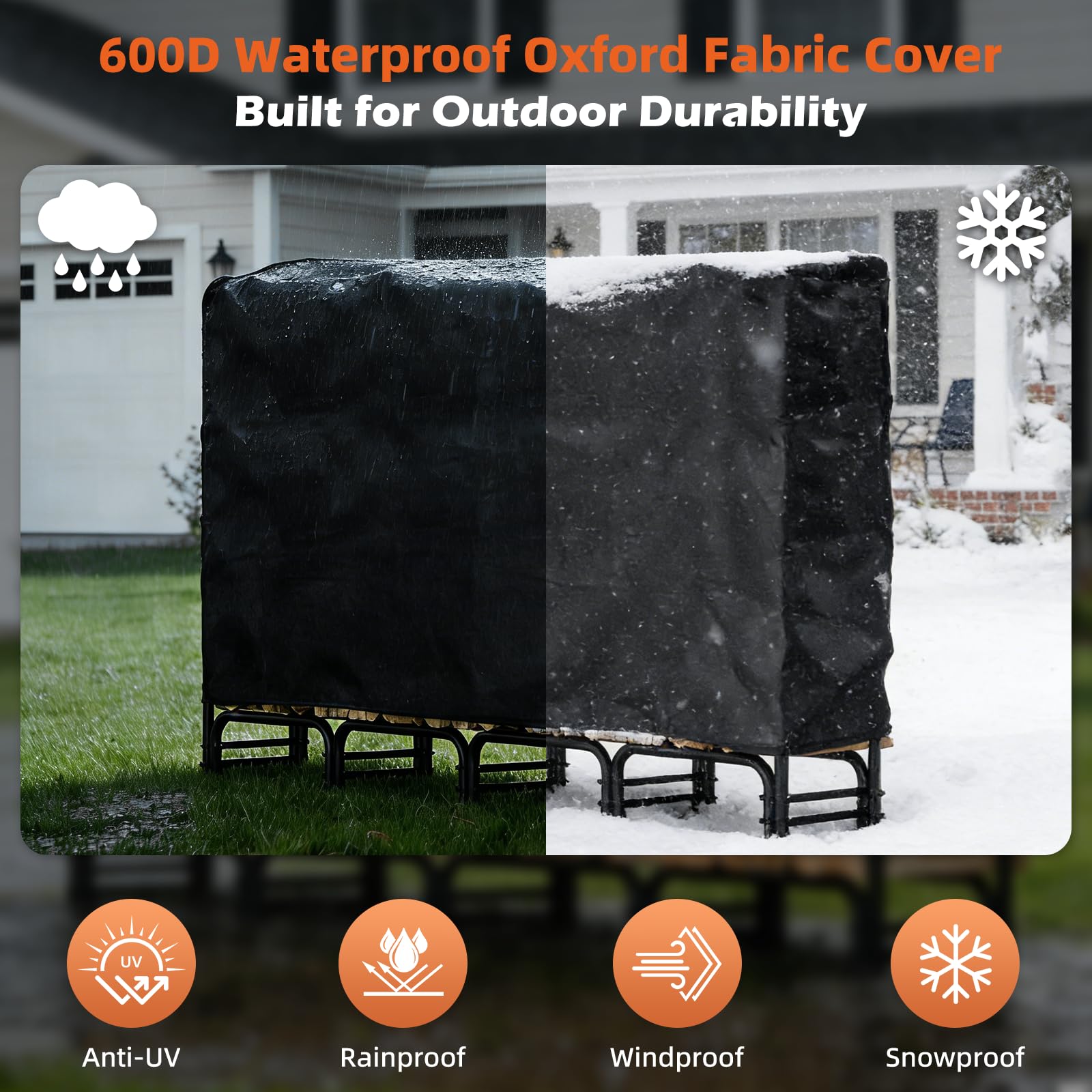 VICEARTH funda impermeable 600D protegiendo la leña de lluvia