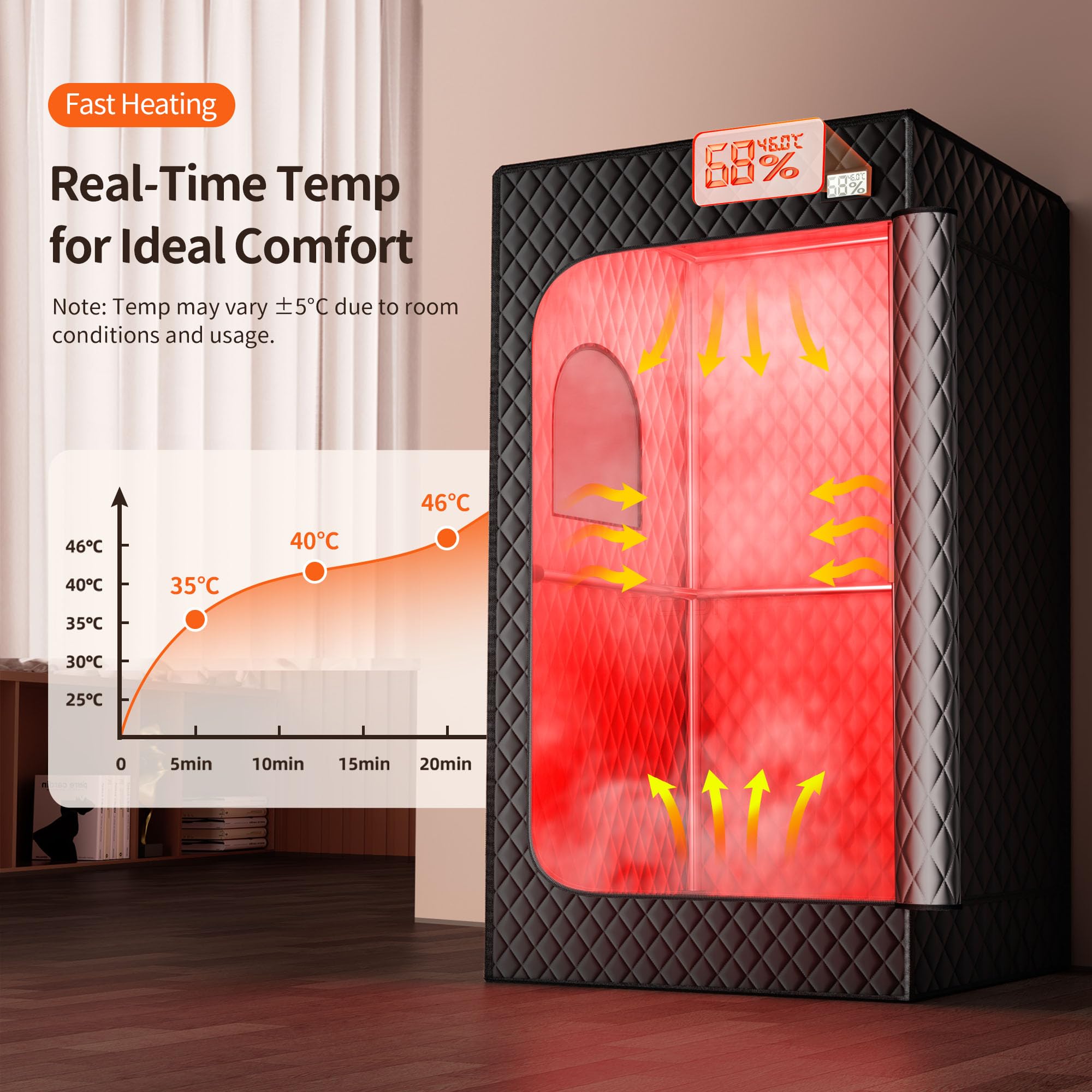 Viconor silla plegable interior colocada dentro de la sauna para comodidad y apoyo ergonómico