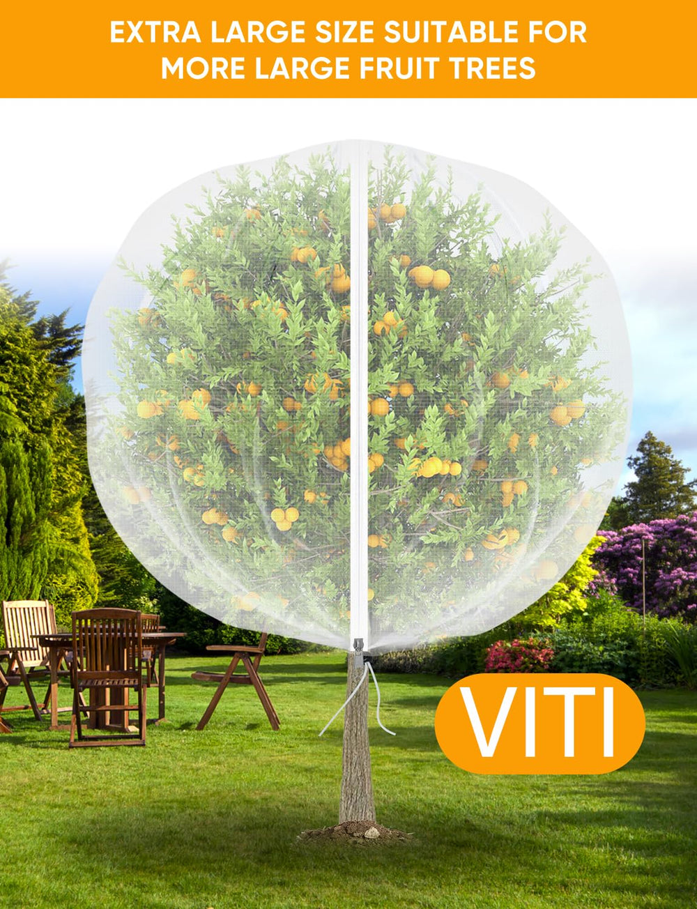 VITI malla en jardín mostrando plantas sanas y frutos protegidos