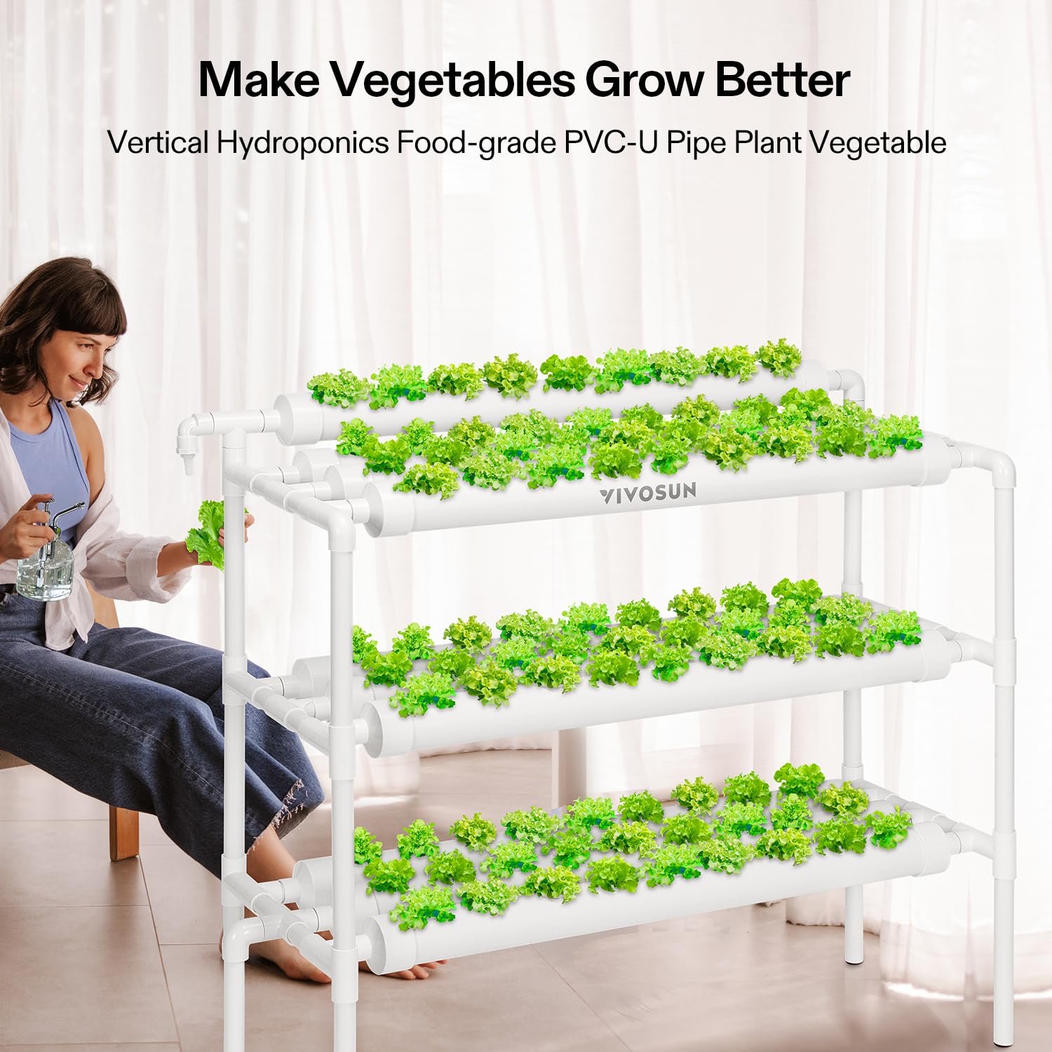VIVOSUN primer plano del tubo PVC-U alimentario destacando durabilidad y seguridad alimentaria