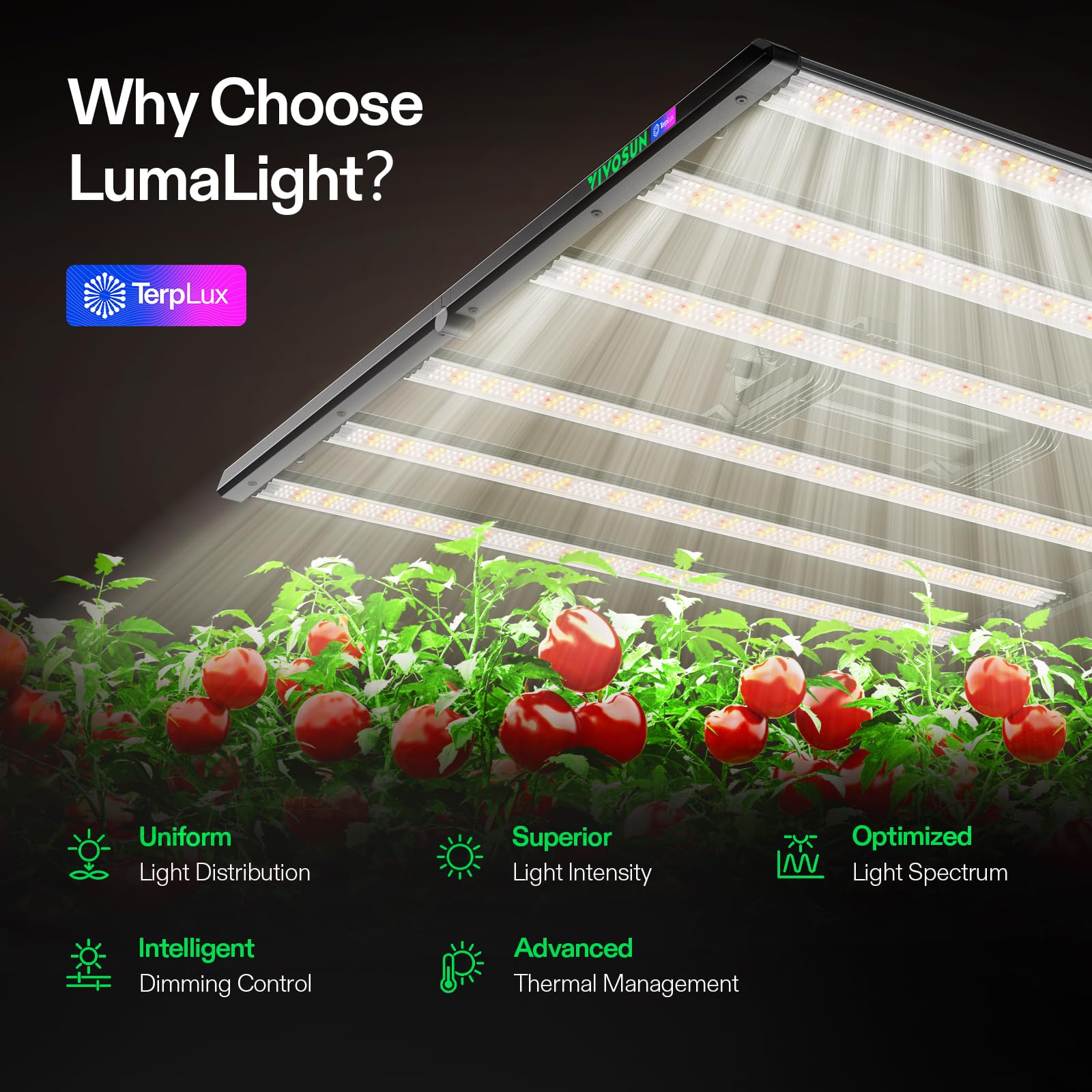 VIVOSUN LumaLight detalle de barras selladas que protegen LEDs