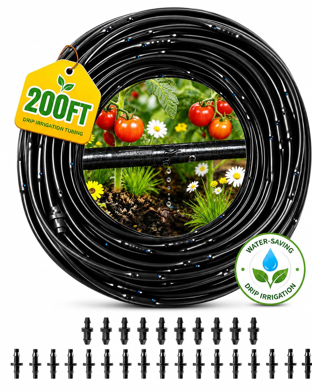 WAIWL tubería frontal 200FT mostrando largo y flexibilidad, facilita riego uniforme